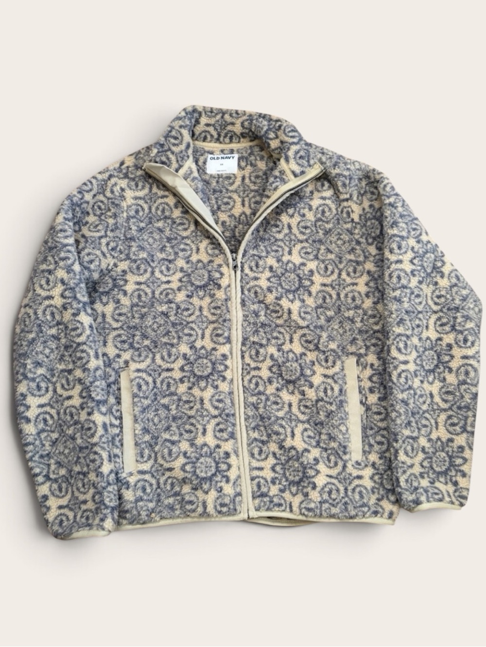 NWT Old Navy Sherpa Fleece Jacket Womens XS Blue Floral Full Zip Cozy